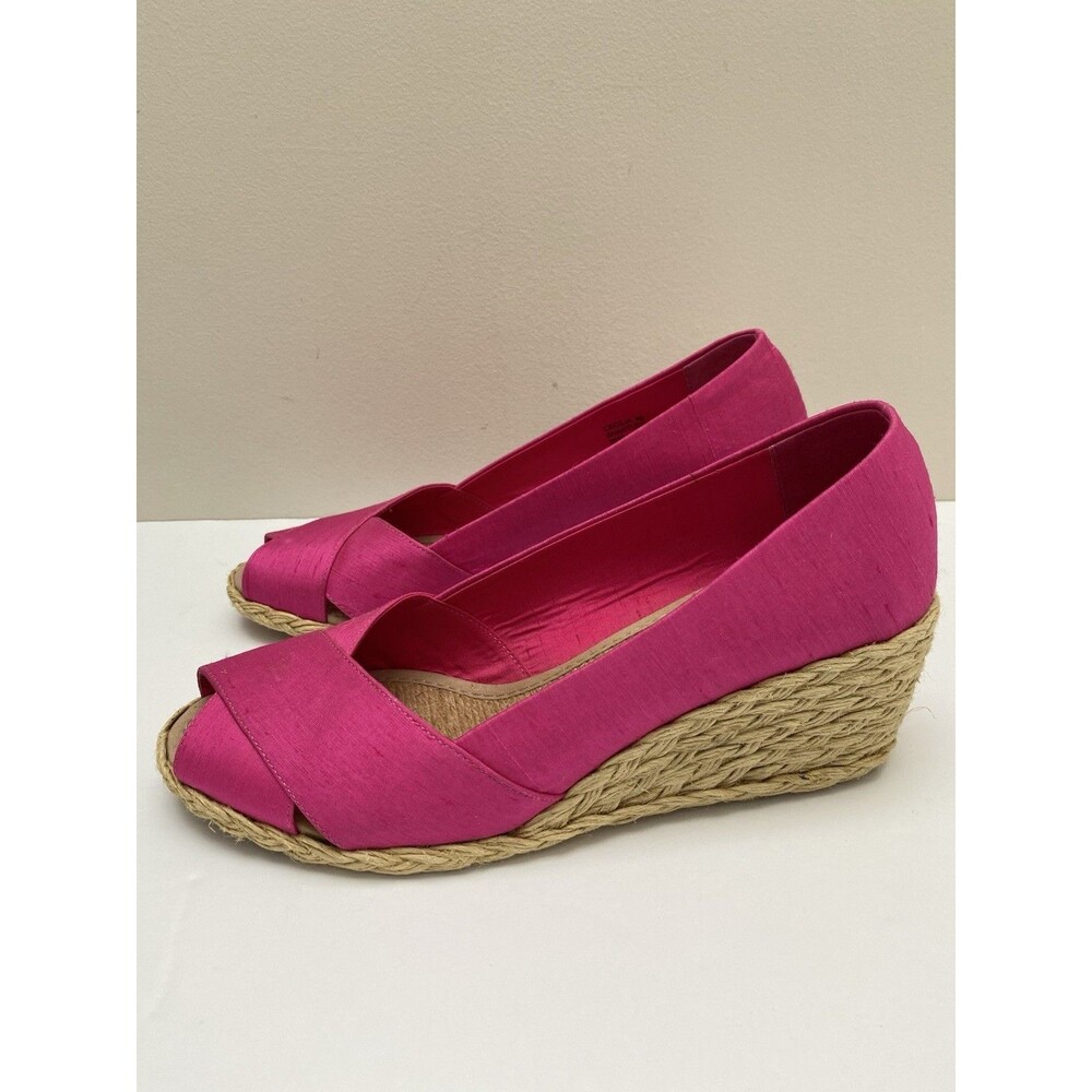 Lauren Ralph Lauren SHANTUNG SILK Cecilia Wedge Heel 9 B Fuchsia PINK Espadrille - Picture 4 of 8
